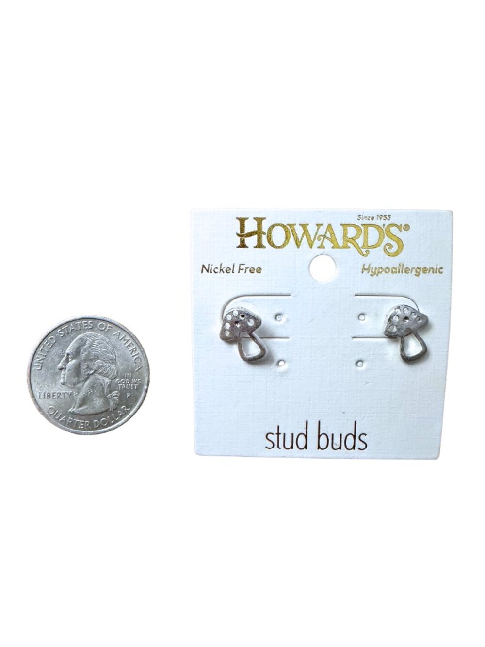 Howard’s Stud Buds Silver Mushroom Earrings NWT - Picture 3 of 3